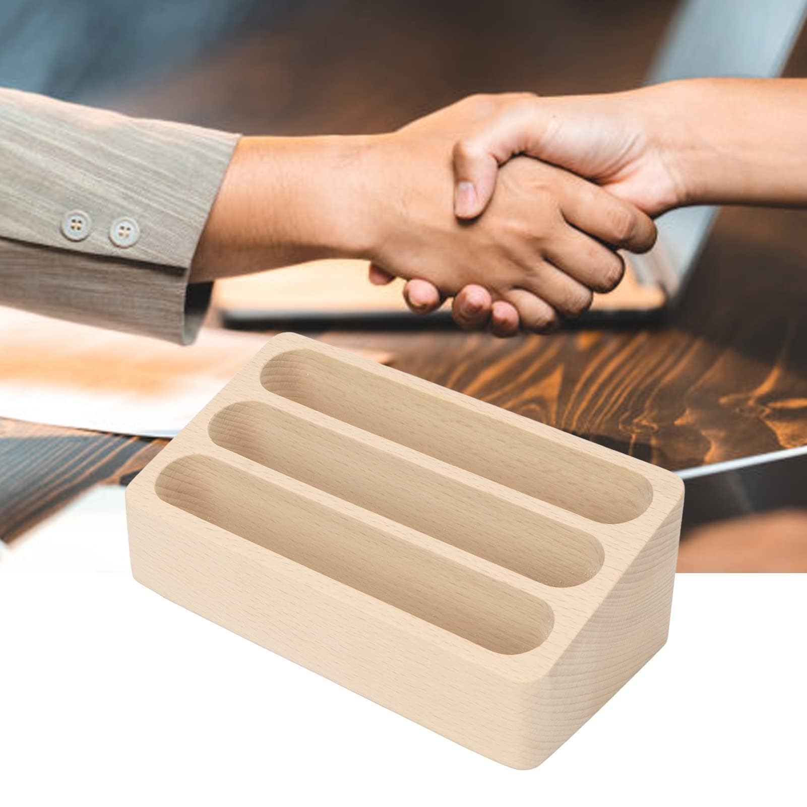 Agatige Porta Biglietti Da Visita, Alto E Robusto, Porta Biglietti Da Visita Da Tavoloispenser Biglietti Da Visita, Portariviste Da Terra per Biglietti Da Visita per Ufficio (1PCS Faggio 3 Scomparti)