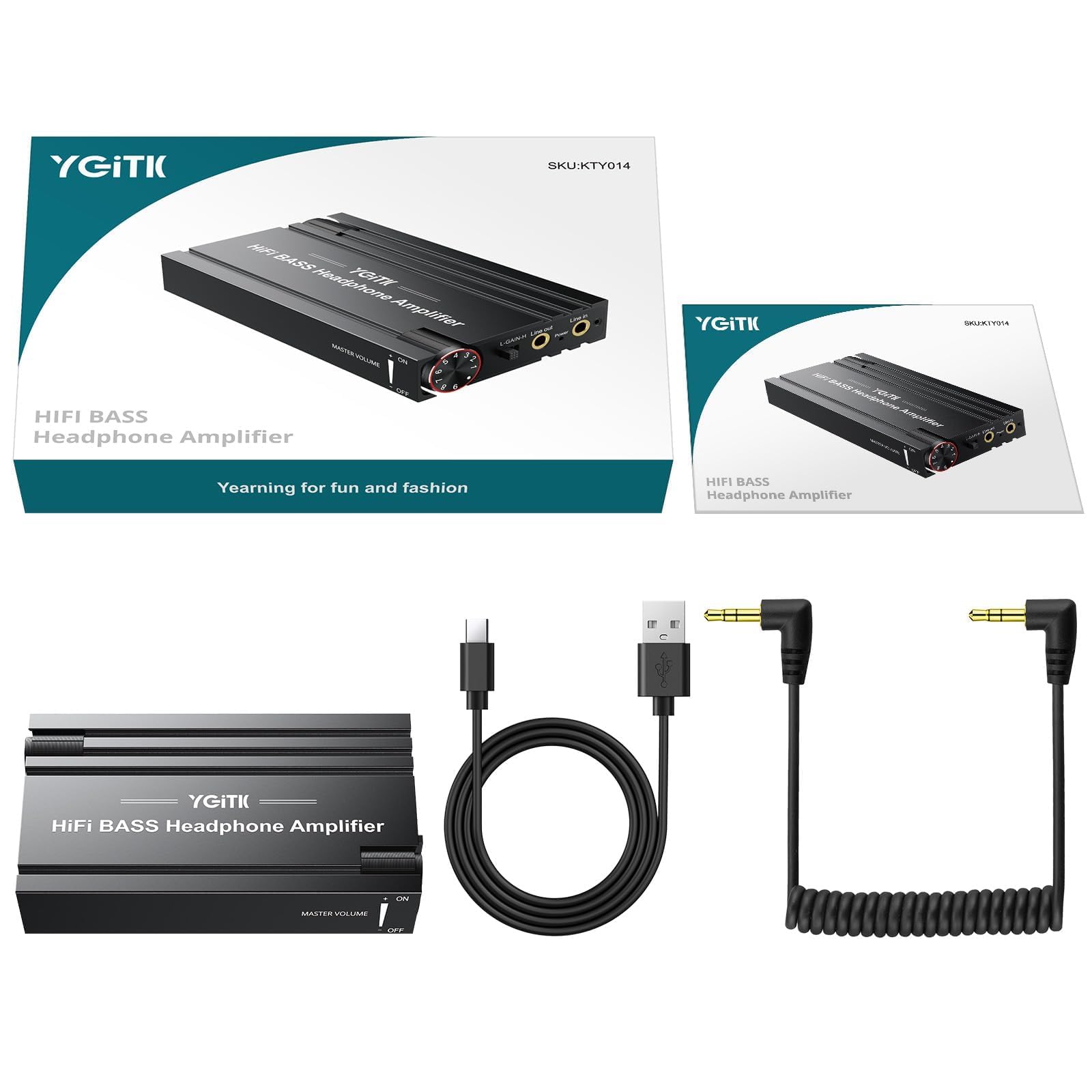 Amplificador de auriculares con perilla de graves HiFi Amp 16-600Ω interruptor de ganancia | Auriculares con cable para escritorio, juegos y música con dispositivos de 3.5 mm, carga USB-C y carcasa de aluminio