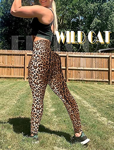 FITTOO Womens Scunch Booty Leggings Animal Texture High Waist Yoga Pants Tummy Control Workout Running Butt Lift Tights Ruched Golden Cheetah Small