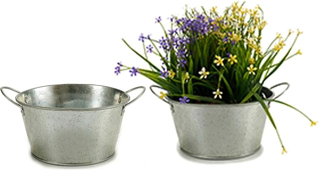 Set of 2 flowerpot zinc planter- plant pot - Indoor & Outdoor metal round (Zinc, 20 x 10,5 x 27,5 cm)