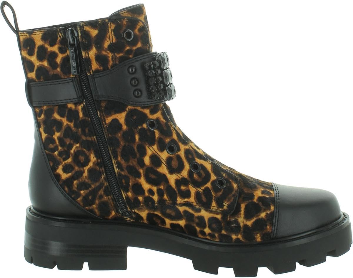 KARL LAGERFELD Womens Maeva Leather Combat & Lace-Up Boots Tan 6 Medium (B,M)