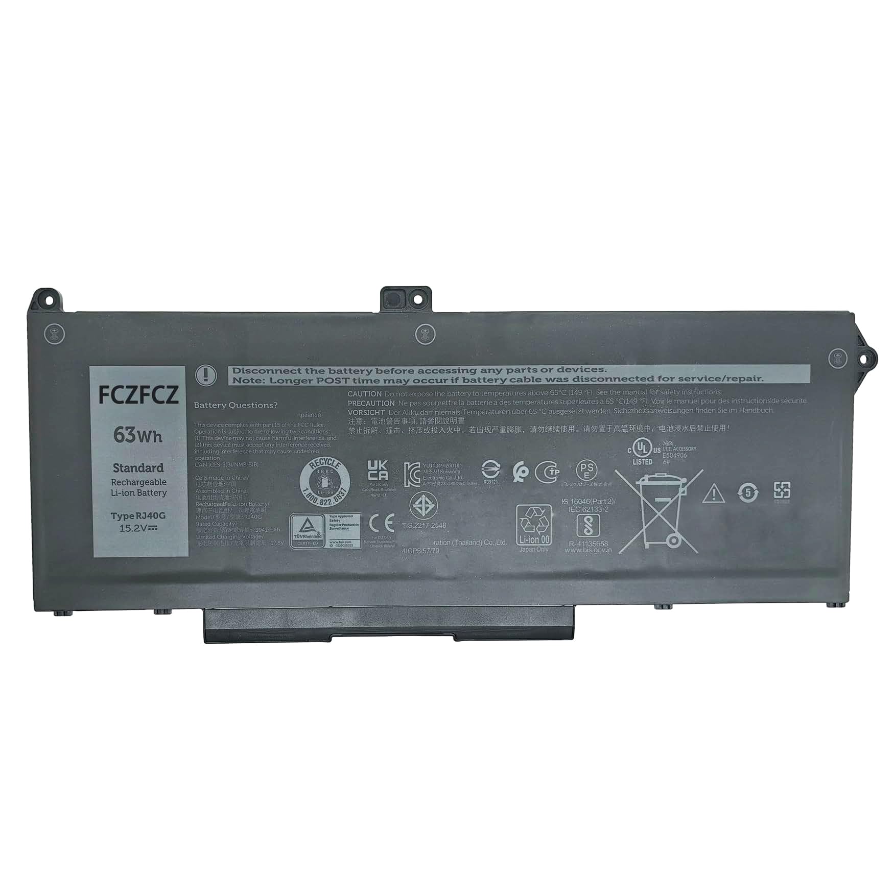 ASKC RJ40G Laptop Accu voor Dell Latitude 14 5420 Latitude 15 5520 Precision 15 3560 Series RJ40G 01K2CF 075X16 WY9DX 0WK3F1 0M3KCN 005R42 P137G P137G001 P104F 15.2V 63Wh 3941mAh