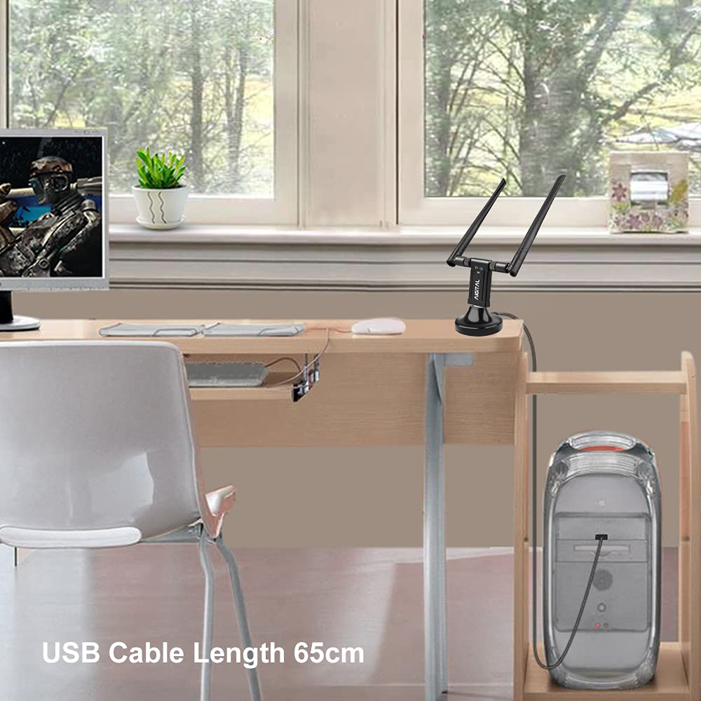 Clé WiFi AC1200Mbps, Dongle WiFi, WiFi USB, Adaptateur USB WiFi puissante avec Un Socle USB 3.0 et Un Câble d'Extension de 65cm Garantie 2 Ans, Compatible avec Windows 10/8.1/8/7 et macOS pour PC