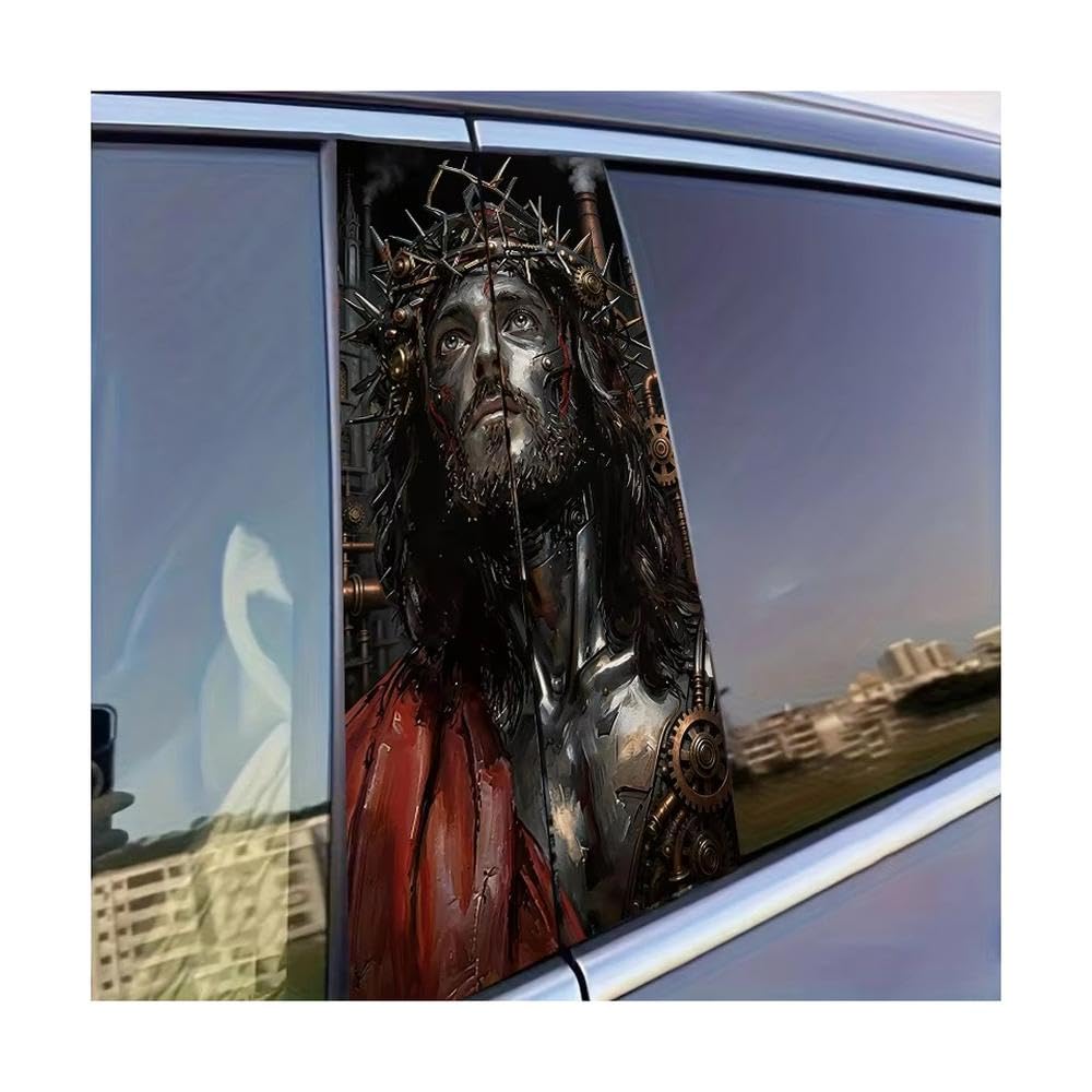 Dabhuoc One Color Car Parts 2 Pcs Car Window Pillar Stickers Jesus Glossy Material Protective Film