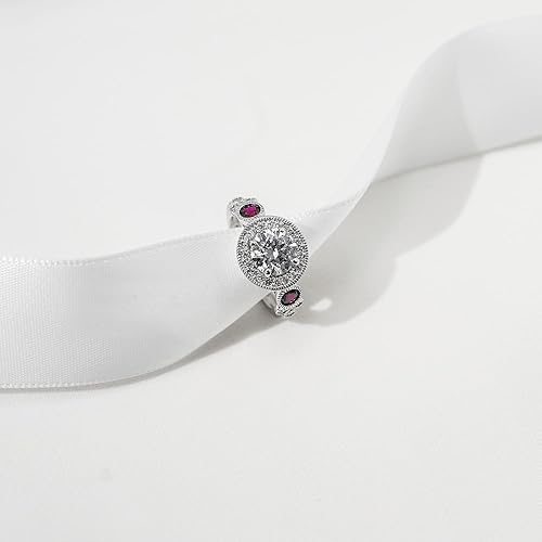 Miniatura 2 de Tienda Essentials Anillo de plata de ley chapada en platino con circonita cúbica de corte redondo antiguo y zafiro creado (anteriormente colección