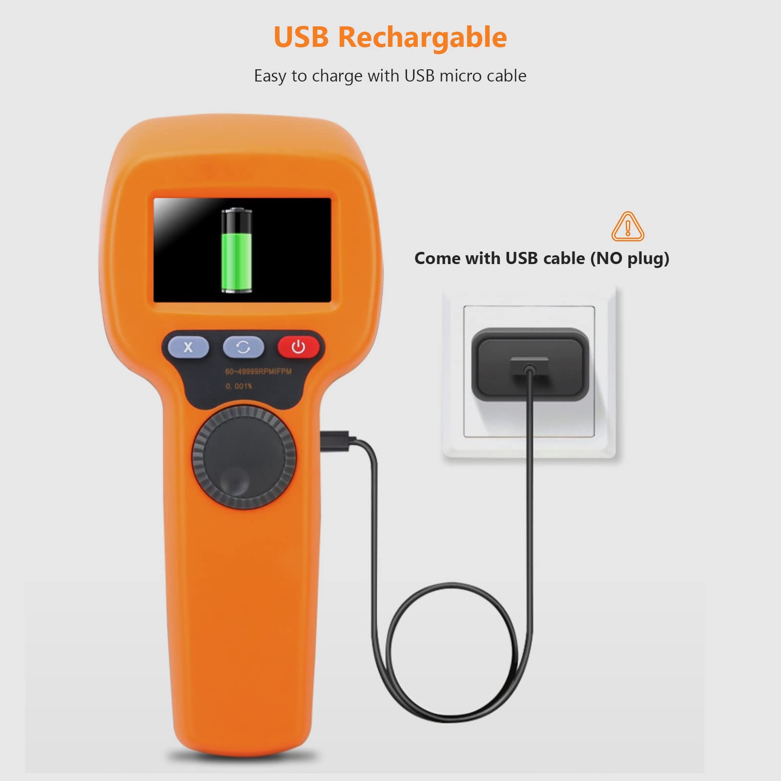 Stroboscope numérique à LED Techomètre stroboscopique sans contact mesurant 60 à 49 999 tr/min Compteur de vitesse portable Hz Testeur de vitesse Précision 0,001% Flash LED rechargeable