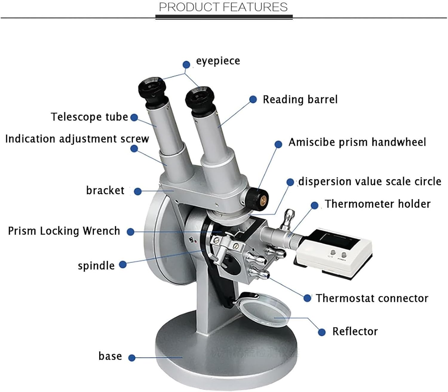 Binocular Abbe Refractometer, Automatic Optical Instruments, Refractive Index ND Measurement Range 1.300-1.700, Accuracy: ±0.0003, Sugar Concentration 0-95% for Scientific Research