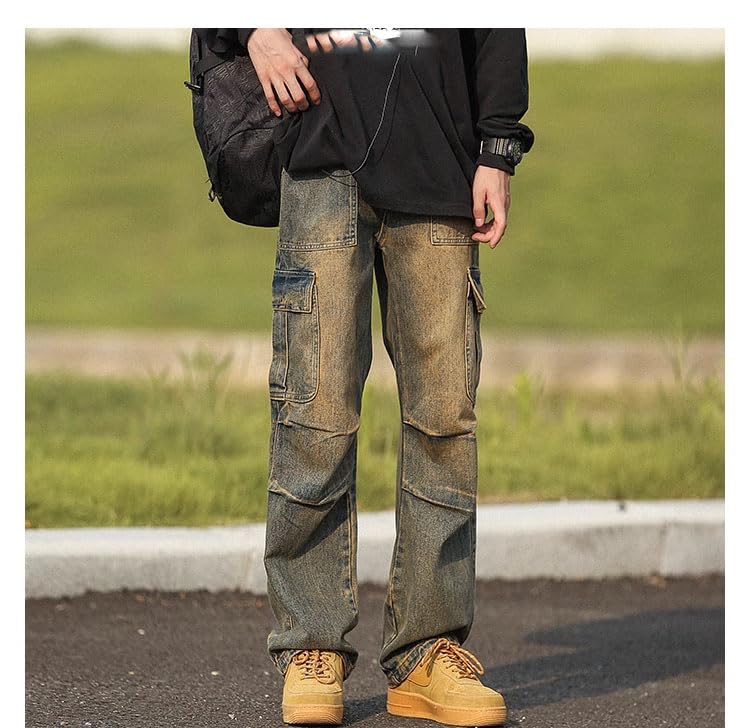 Men's Jeans Cargo Spring Winter American Loose Straight Wide-Leg Casual Long Pants2