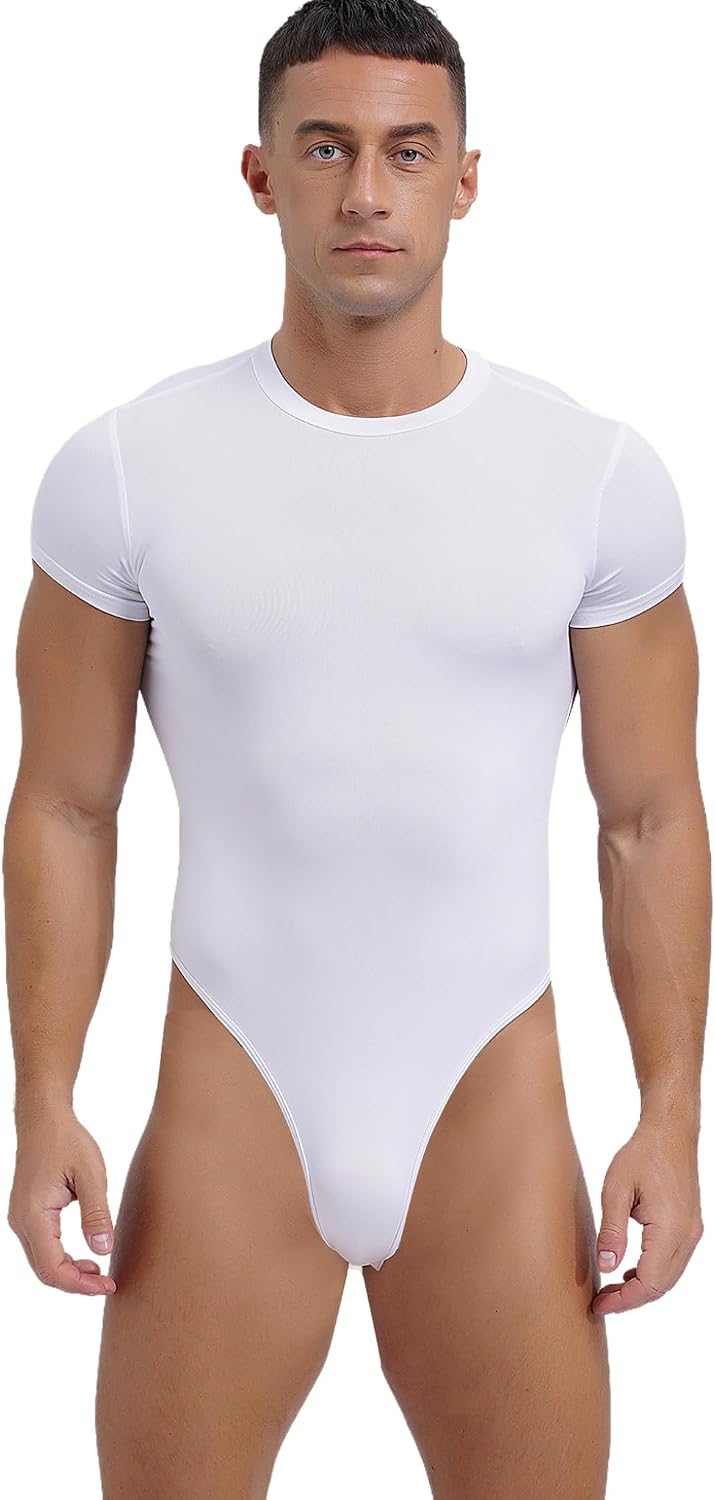 Men's One Piece Thong Bodysuit Undershirt Press Botton Crotch Shirt Leotard Snappies Pajamas