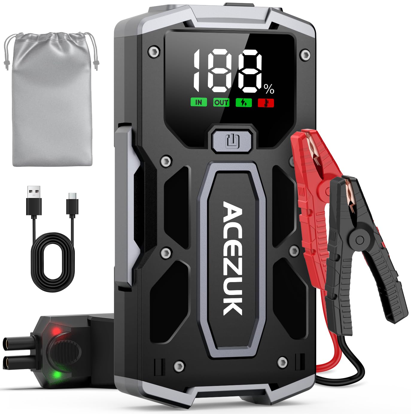 ACEZUK Avviatore Batteria, 7000A Avviatore di Emergenza per Auto/Moto(7.0L Gas or 5.5L Diesel) Starter Batteria Portatile Jump Start con LED/LCD Booster Avviamento