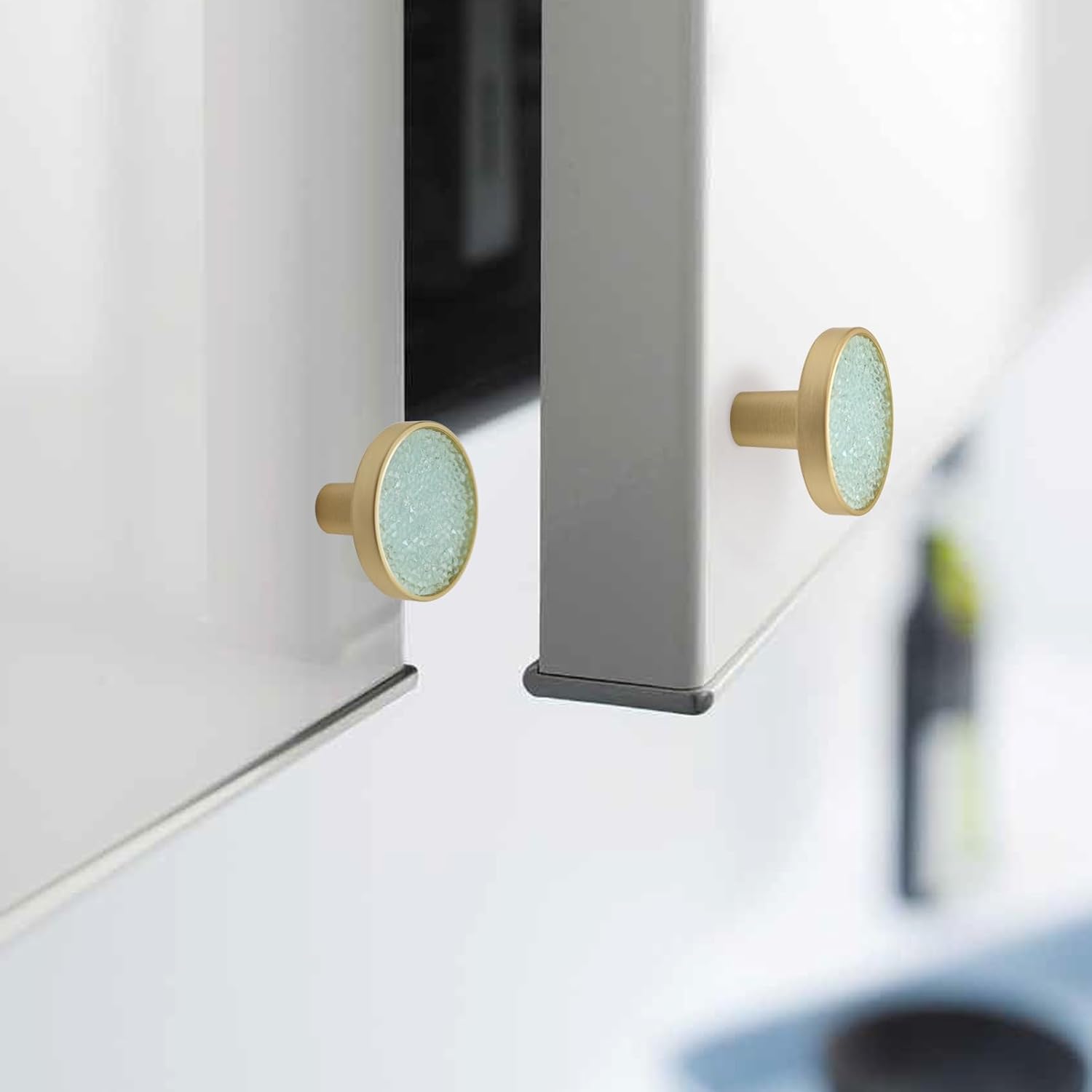 6 Pack Gold Cabinet Dresser Drawer Knobs, Cabinet Hardware, Bling Modern Metal Drawer Pulls and Knobs for Cabinets, Dressers, and Many Other Home and Office Furniture (Ice Blue 6 Pcs)