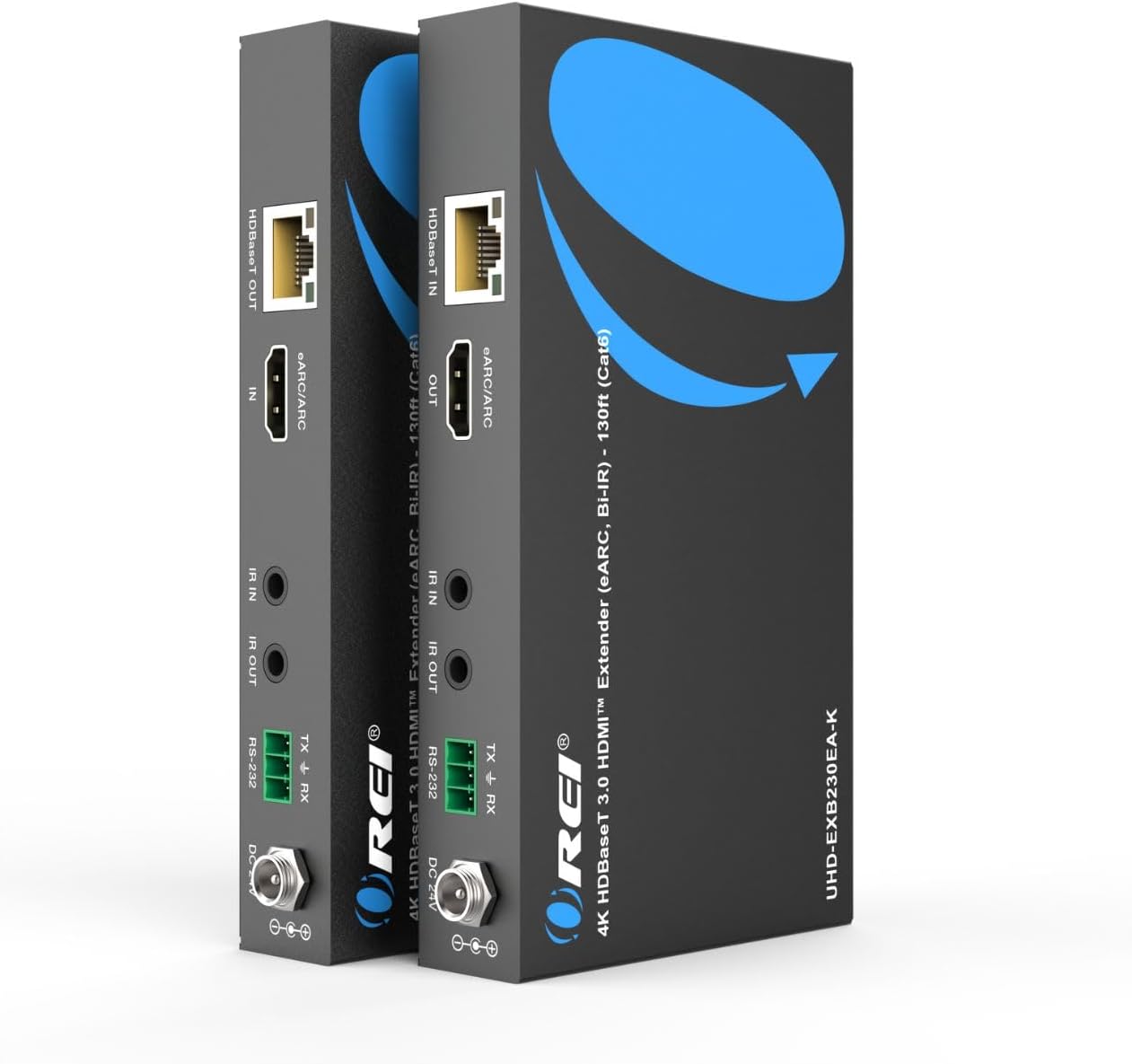 OREI 4K eARC HDMI Extender Balun HDBaseT 3.0 UltraHD 4K @ 60Hz 4:4:4 Over Single CAT6/7 Cable with LAN, CEC, ARC & Bi Directional IR Support, RS-232 Up to 130 Ft Audio Out - PoC