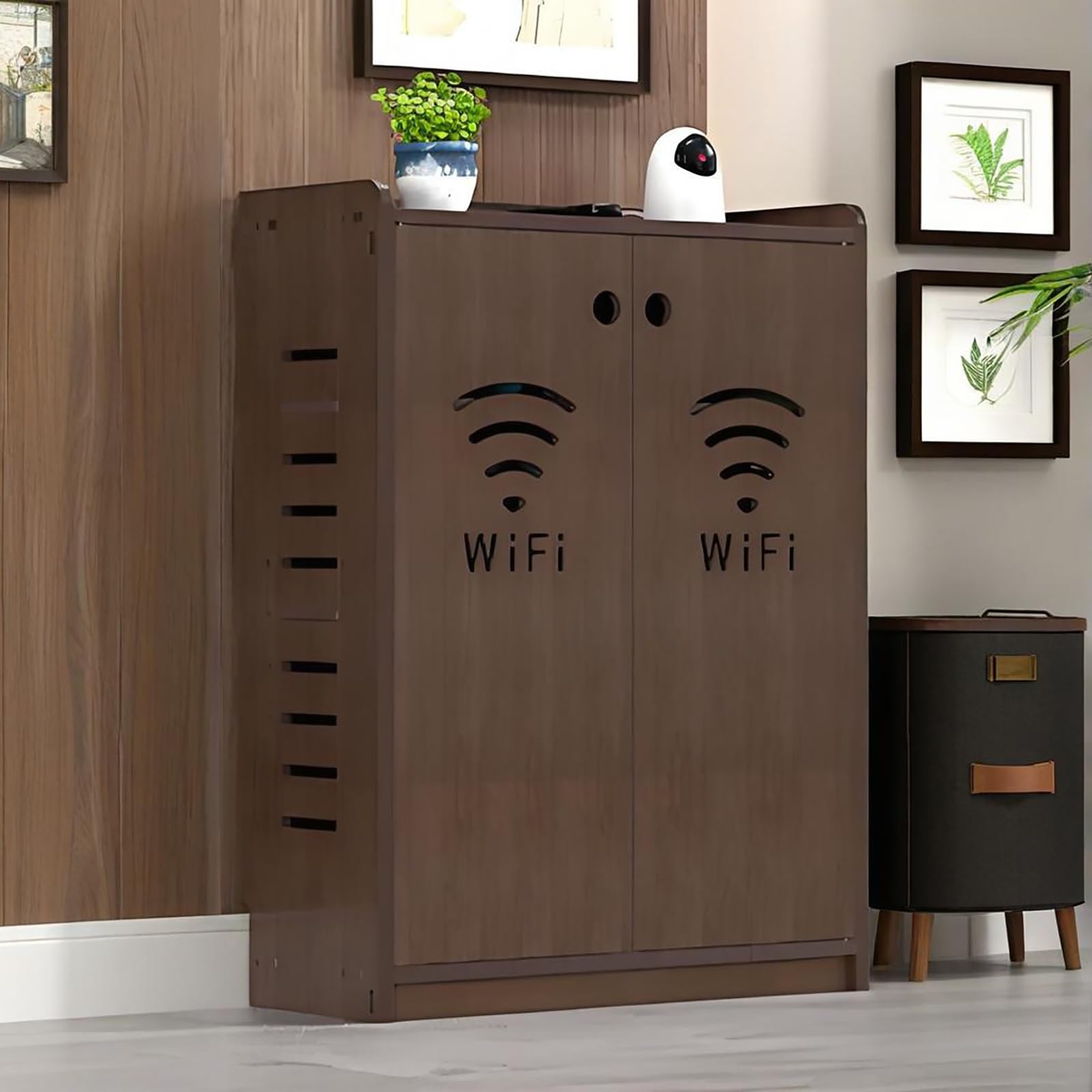Armoire routeur WiFi sur pied avec étagère double pour rangement maison