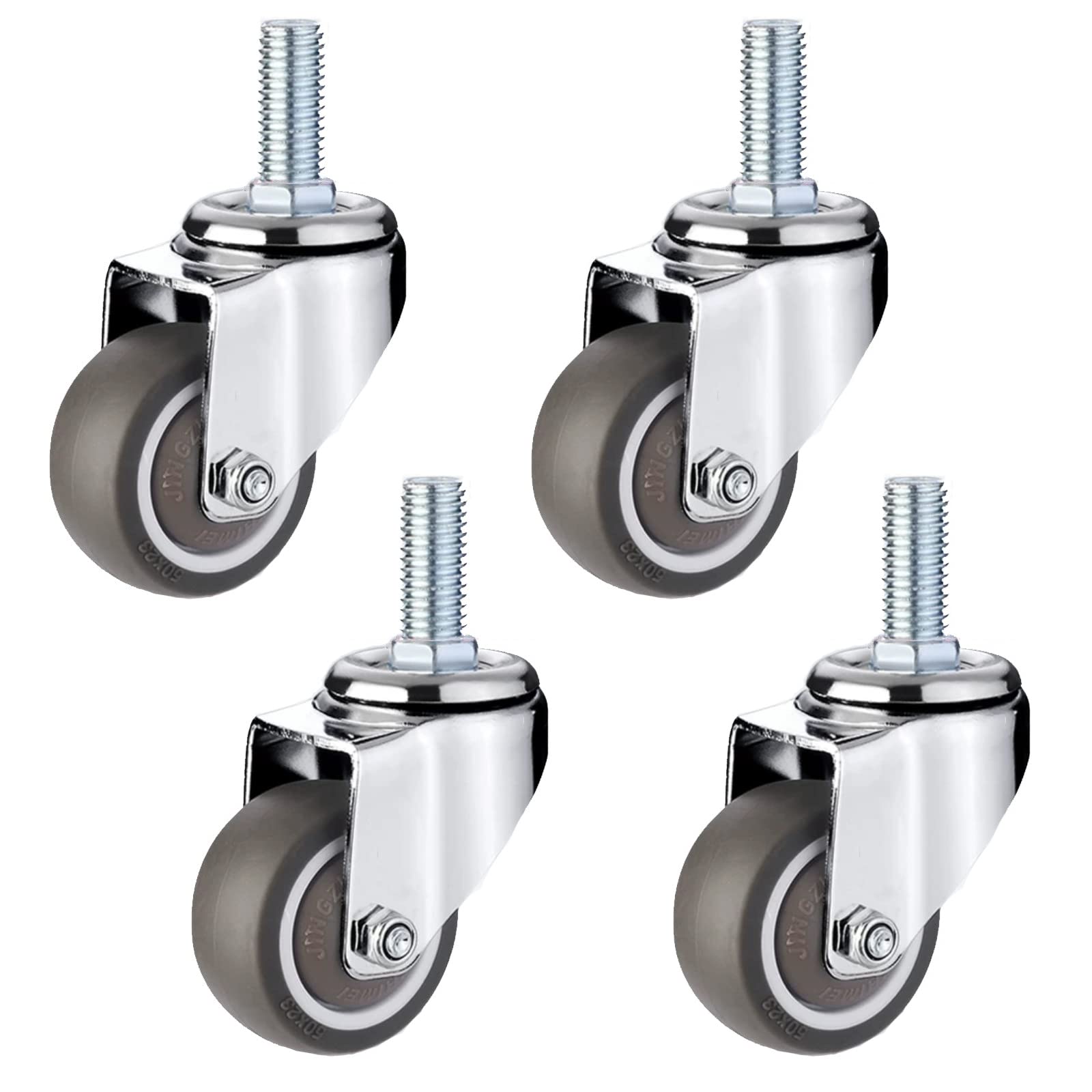 roulettes pivotantes Robustes en Caoutchouc TPE pour Chariot de Courses, roulettes de Rechange à Tige filetée M10 x 25 mm, pour lit bébé, Meuble, Table, 4 pièces (universelles, Ø 50 mm)