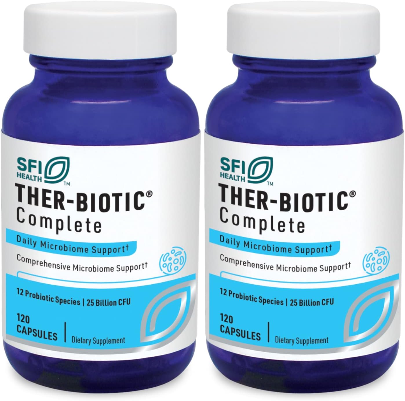 Klaire Labs SFI Health Ther-Biotic Complete - 25 Billion CFU Gut Probiotics for Women and Men - Hypoallergenic, 12 Strain Probiotic Capsules for Digestive Health and Immune Support (120 ct, 2 Pack)