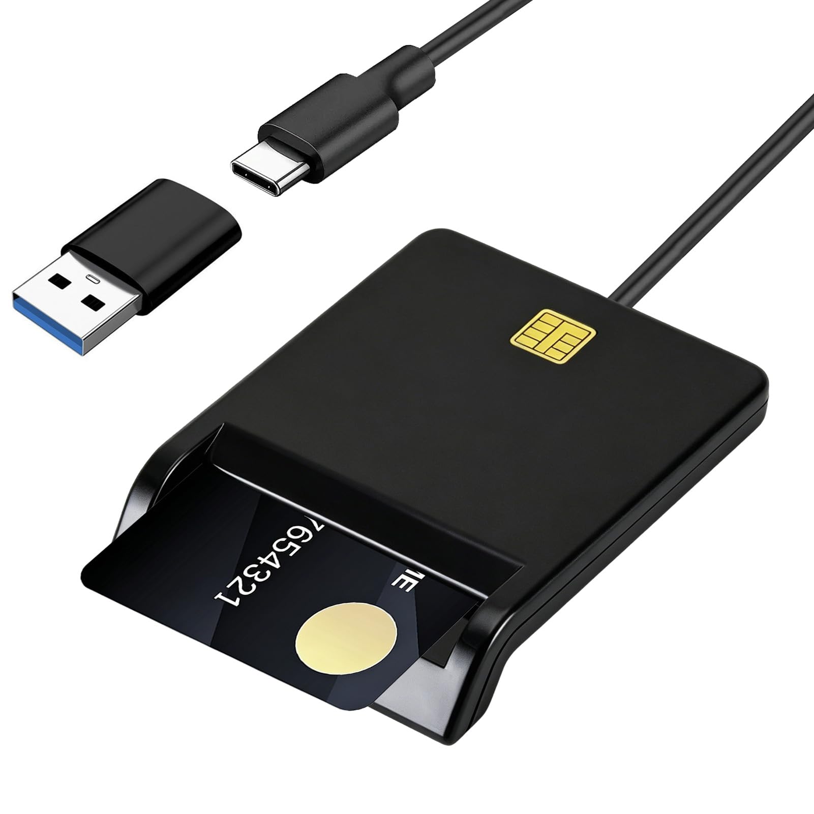 USB Smart Card Reader ID Card Readers for PC Contactless Cards Payment Machine Tachograph Cards Reader Track Driver Data Compatible with Windows Linux Mac OS Android (with Type C to USB Connect)