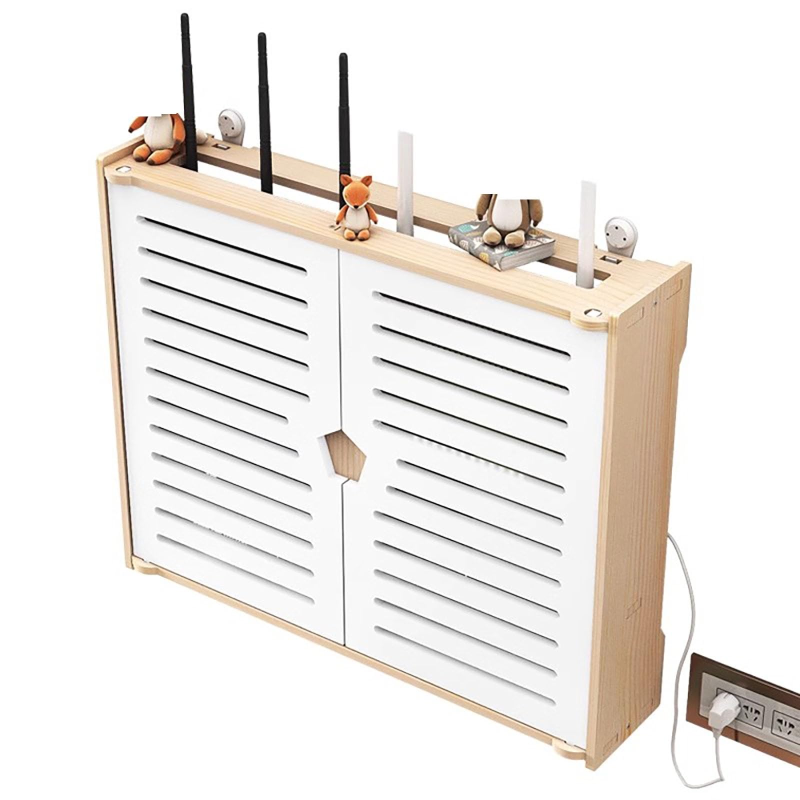 Cache-câbles pour modem WiFi avec étagère double niveau pour optimiser l'espace