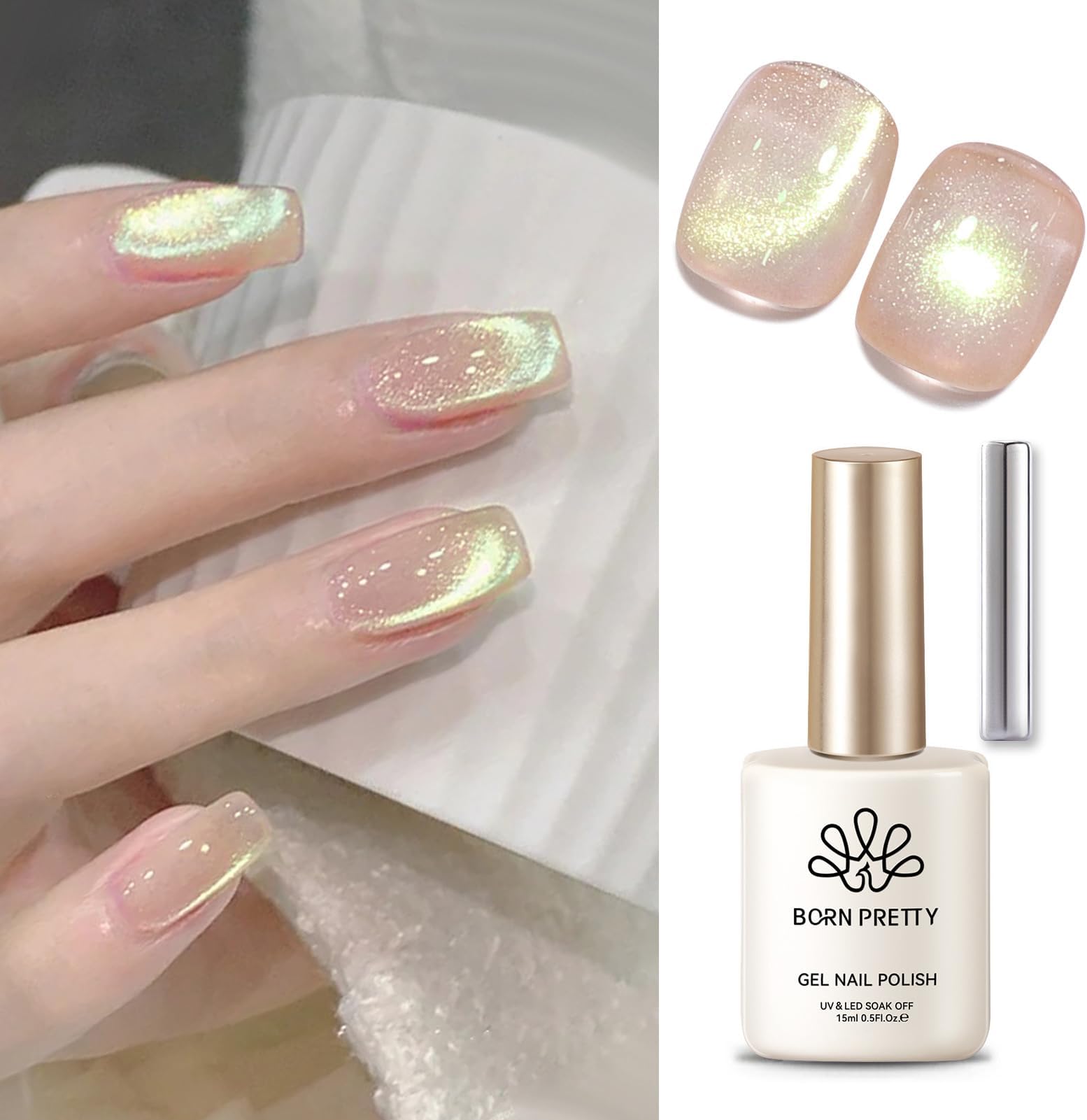 BORN PRETTY Nude Pink Gold Green Cat Magnetic Eye Gel Nail Polish Glitter