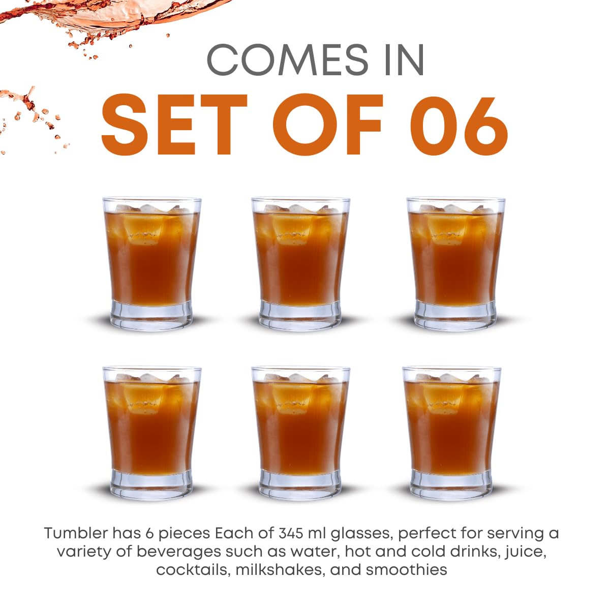Yera Stylo Tumbler | for Juice, Beer, etc | Glass Mug Set | 345ml, Set of 6, Clear Glass 4
