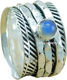 Amazing Opalite Gemstone Spinner Ring, Pure 925 Sterling Silver Spin Meditation Ring, Birthday Gifts For Couples, Silver Oxidize Spinning Fidget Ring