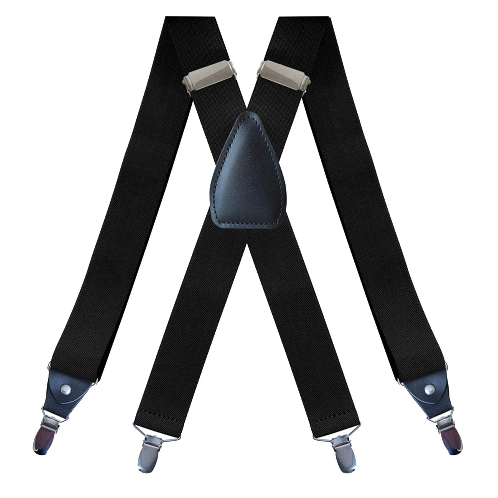 nivaa Men's Suspenders Elastic Straps Solid Heavy Duty 4 Clips Adjustable Unisex Black-picture-53