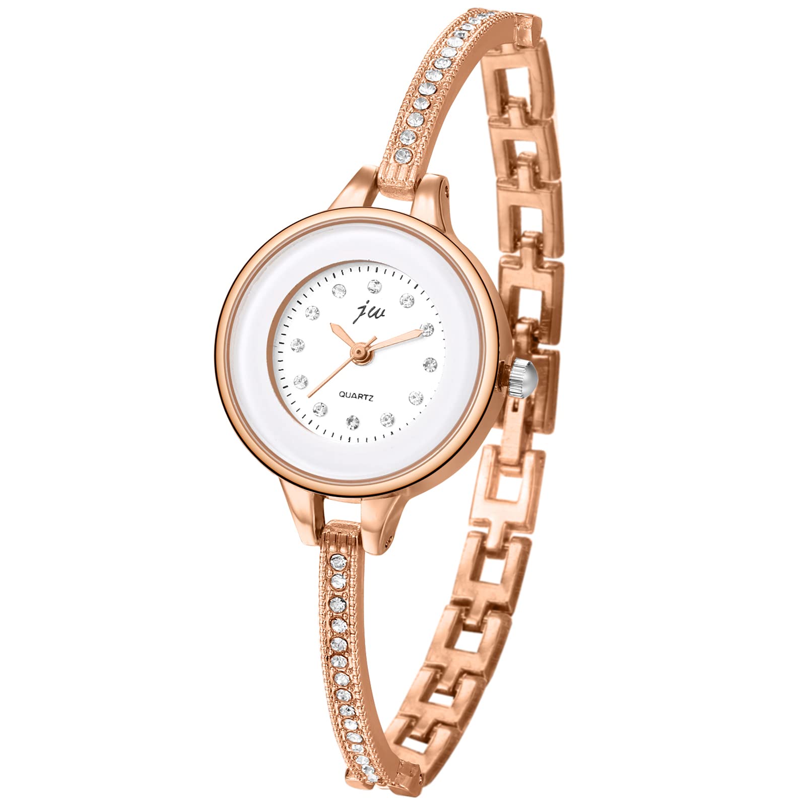 JewelryWe Damenuhr Elegant Analog Quarz Armbanduhr Damen Klein Einfach Beiläufige Uhr Spangenuhr mit Metall-Armband Rosegold/Silber