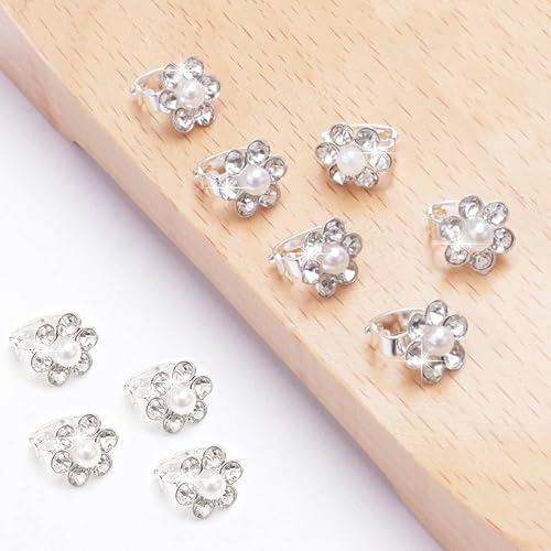 Miniatura 7 de YISSION 20 pinzas para el pelo con flores de diamantes de imitación, lindas horquillas de pelo de perlas blancas, pequeñas pinzas decorativas para