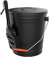 Pure Garden 4.75 Gallon Heat-Resistant Ash Bucket with Lid & Shovel for Fireplace, Fire Pit, Wood Stove - Black Metal