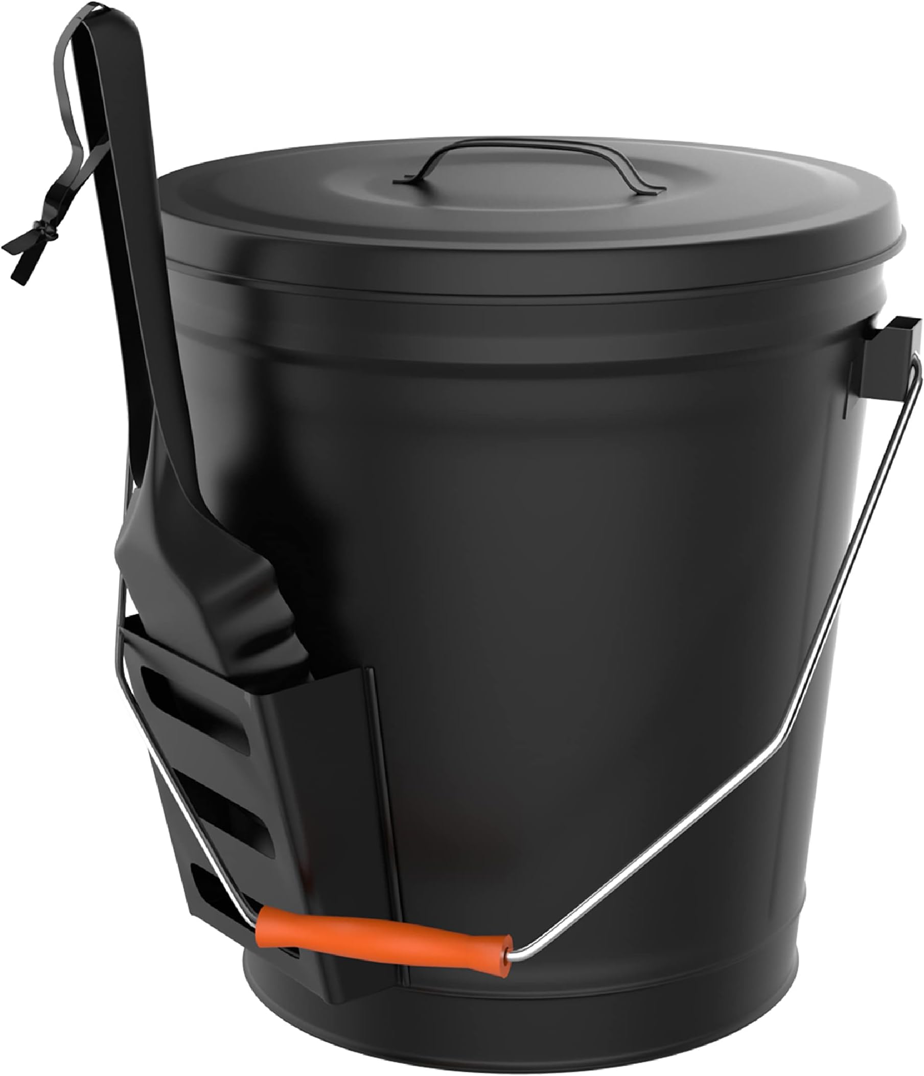 Pure Garden 50-210 4.75 Gallon Black Ash Bucket with Lid and Shovel-Essential Tools for Fireplaces, Fire Pits Wood Burning Stoves-Hearth Accessories