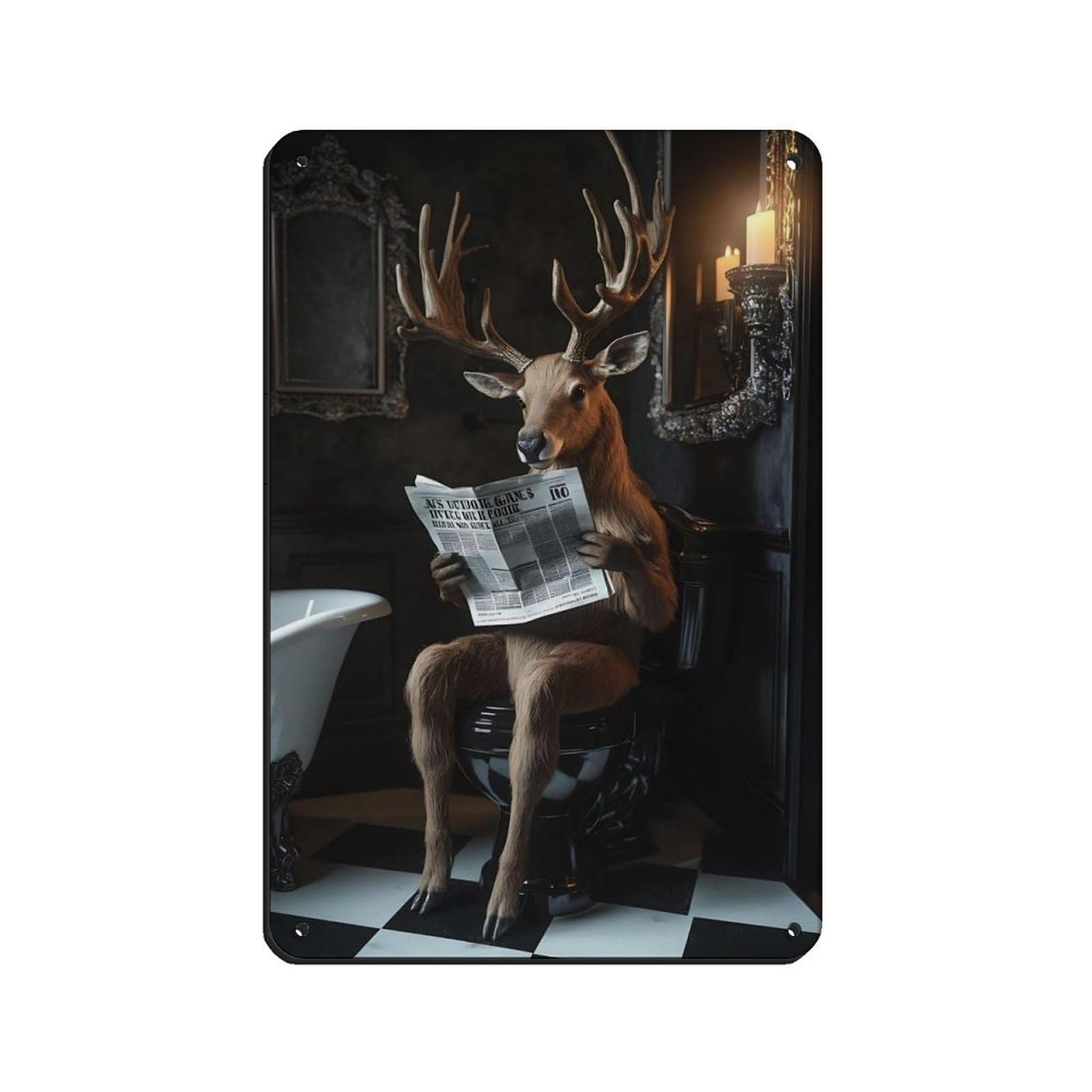 Lxwnze 20L X 30W Cm Unique Deer Reading Newspaper Retro Poster Metal Tin Sign Chic Art Retro Iron Painting Bar People Cave Cafe Family Garage Poster Wall Decoration 8X12inch(20X30cm)