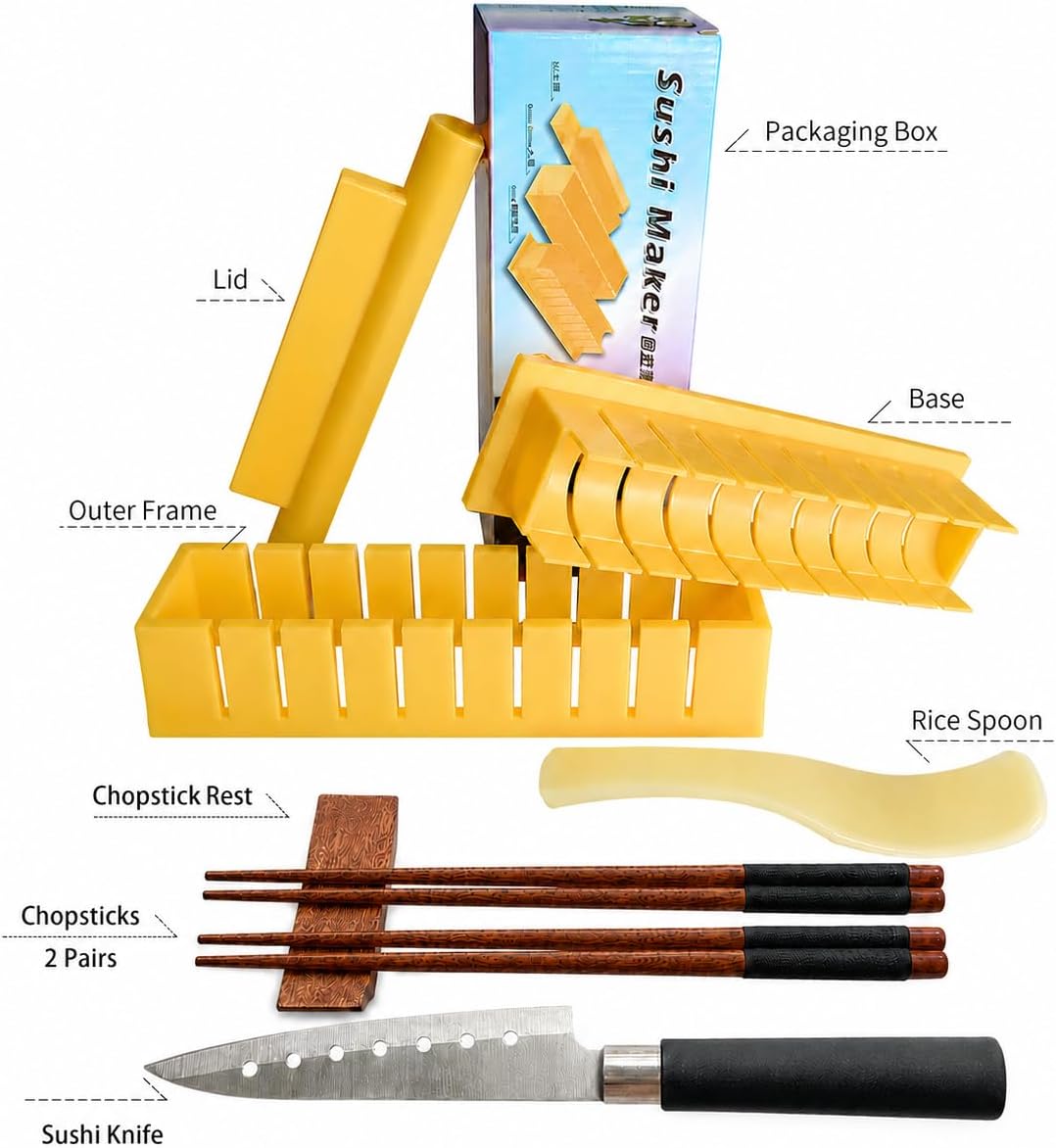 YUHE Sushi Maker, DIY Sushi Mold Set - Easy Sushi Making Kit, with Chopsticks, Chopstick Rest and Sushi Knife (Make Round Shaped Sushi) image 3