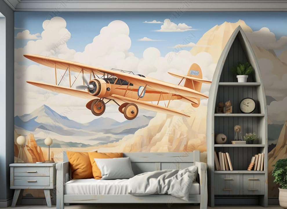 Papier Peint Avion Dessin Animé pour Décorer le Salon ou la Chambre