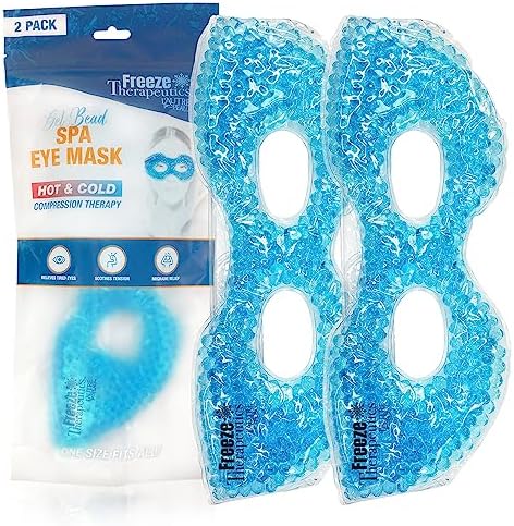 USA Merchant - 2 Redesigned Therapeutic Spa Gel Bead Eye Masks - Hot/Cold Reusable Ice Packs with Flexible Beads - Compress Therapy for Puffy Eyes, Dark Circles, Headaches, Migraines, Stress Relief