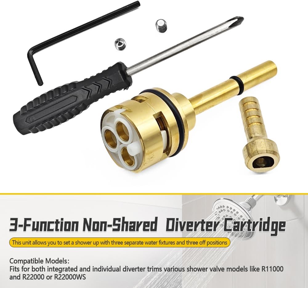 3-Setting Non-Shared Diverter Cartridge Replace RP71718, Shower Diverter Repair Kit Compatible with R11000 R22000 Faucet Valve, Brass