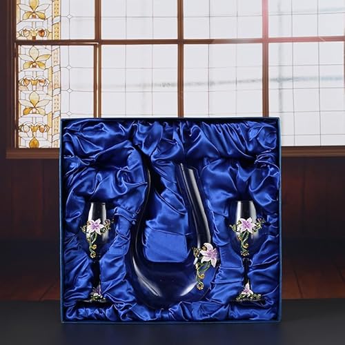 Classic Wine Carafe with Enamel Design, Lead-Free Crystal Glass, Wide Stable Base & Easy-Clean Neck for All Wines(Purple-1 Decanter+2 Cups)