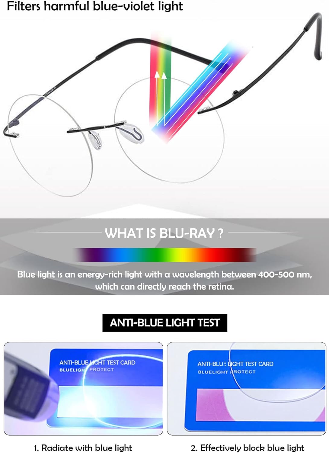 Titanium Rimless Round Reading Glasses Blue Light Blocking Eyeglasses Readers Frameless Eyewear for Men Women - Image 6