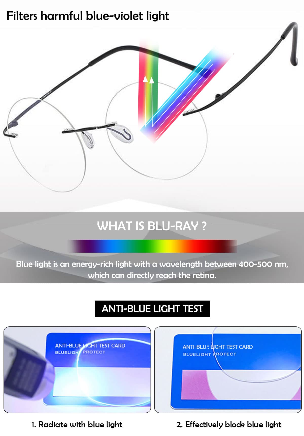 KOOSUFA Titan Runde Randlose Lesebrille mit Blaulichtfilter Herren Damen Ultra Leicht Rahmenlose Lesebrillen Lesehilfe Arbeitsplatzbrille Anti Müdigkeit Brille 0.0 1.0 1.5 2.0 2.5 3.0 3.5 4.0