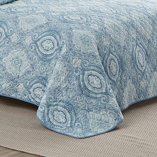 Tommy Bahama - Twin Quilt Set, Reversible Cotton Bedding with Matching Sham, Pre-Washed for Added Softness, Dorm Essentials (Turtle Cove Caribbean Blue)