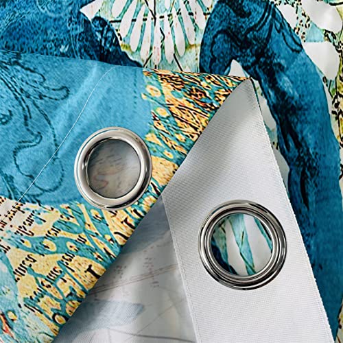 Anhope Octopus Curtains, Ocean Animal Coral With Nautical Map And Starfish Sealifes Beach Theme Pattern Waterproof Grommet Window Drapes For Bedroom Kitchen Bath Small Window 2 Panels W27.5 X L39 #TOP3