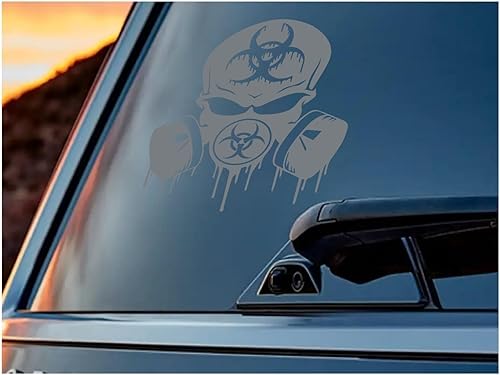 Miniatura 2 de URI349-G - Calcomanía de vinilo con diseño de calavera de Gry para respirador de riesgo biológico, autos, camiones, SUV, motocicletas, ventanas,