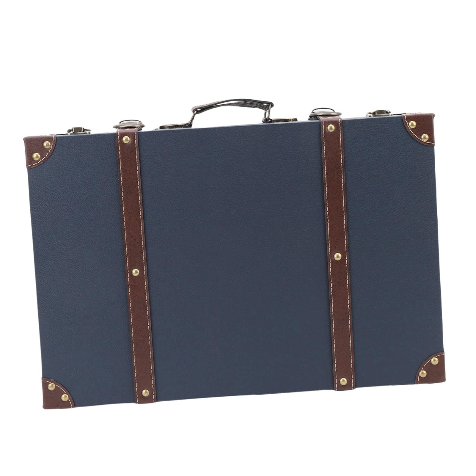 Walfront Pudełko na walizkę w Stylu Vintage Ozdobne Pudełko do Przechowywania Skrzynia o Gęstości 17,7 X 11,8 X 5,9 Cala Retro Organizer na bagaż ze Skórzanym Uchwytem i Paskami Rekwizyty do zdjęć w