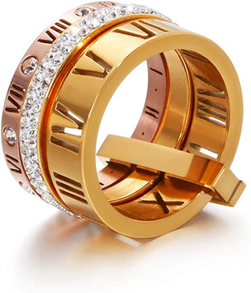 JalineStainless Steel CZ Zirconia Roman Numeral Ring For Women Stacking Thumb 3 in 1 Spinner Rings