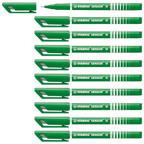 STABILO - Fineliner mit gefederter Spitze - SENSOR M - medium - 10er Pack - grün