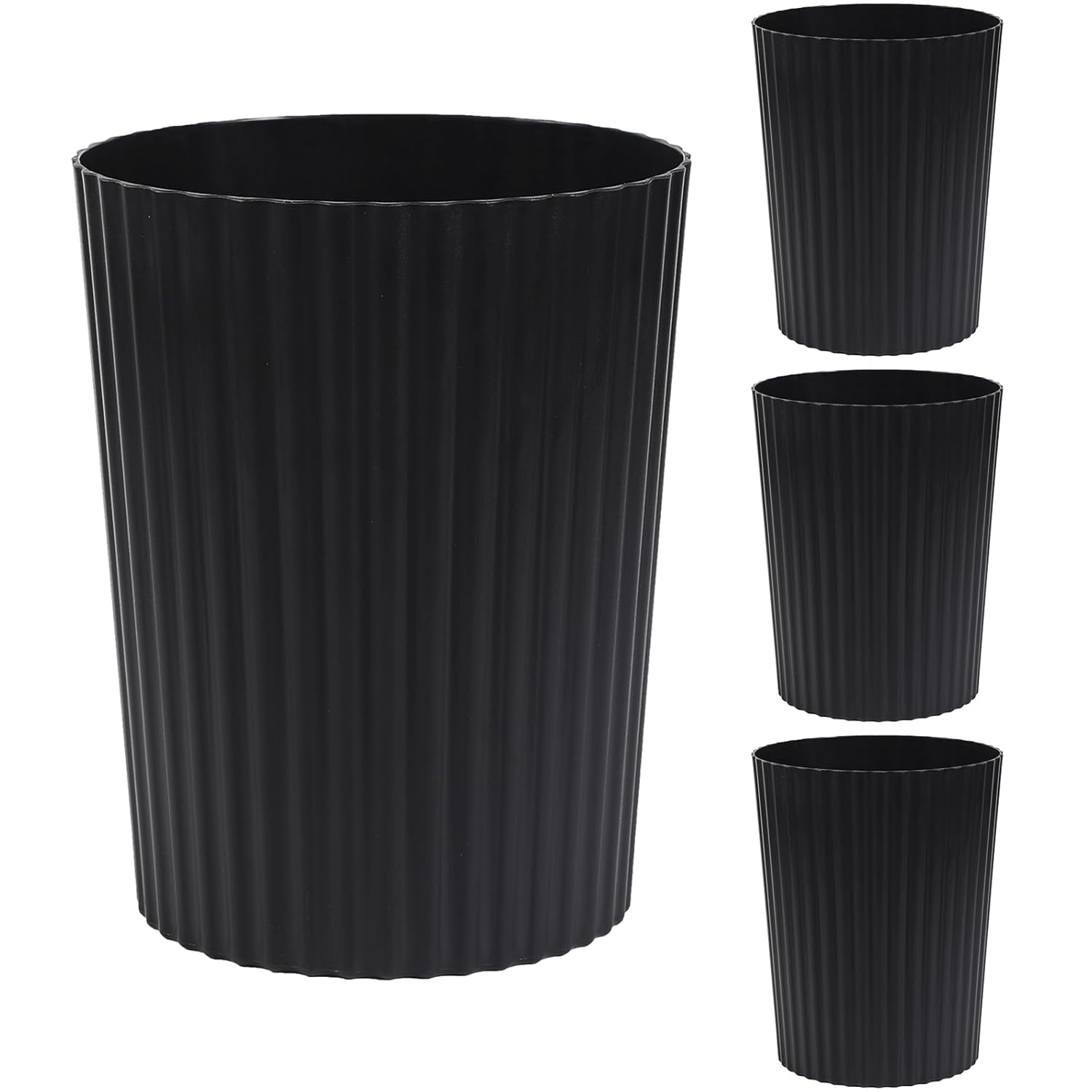 JiatuA Small Trash Can Plastic Wastebasket Round Garbage Container Bin for Bathroom, Kitchen, Bedroom, Home Office, College Dorm, Black 4 Pack