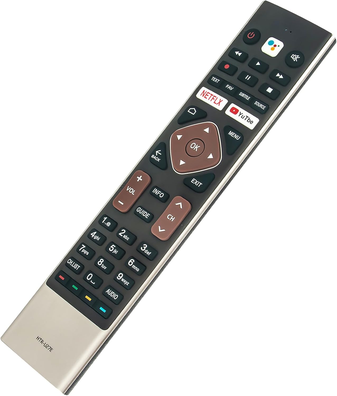 Angled view of the ECONTROLLY HTR-U27E Voice Remote Control