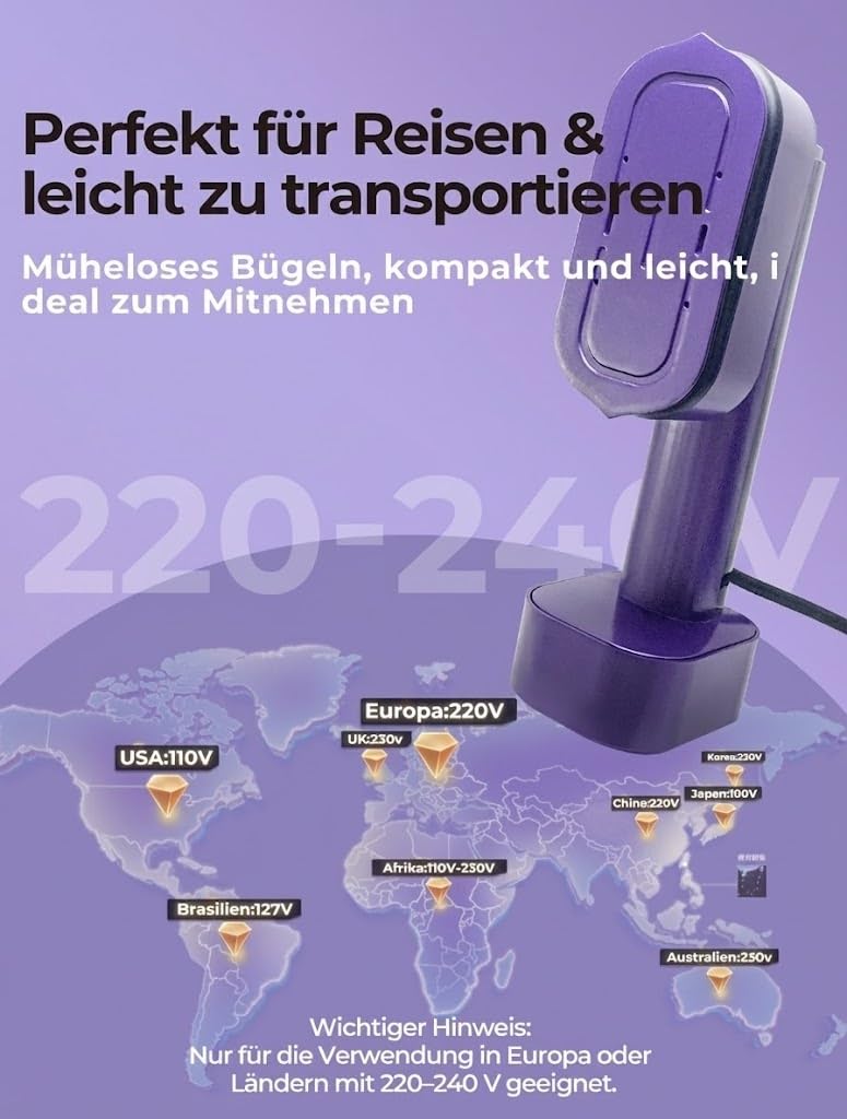 Steamer Dampfglätter, 1300W tragbares Dampfbügeleisen, 2-in-1 Handbügeleisen, 15s Schnellaufheizung, 190ml Wassertank, 6 Modi (5 Dampf+1 Trocken), mit LED-Display, für Zuhause, Reise & Urlaub