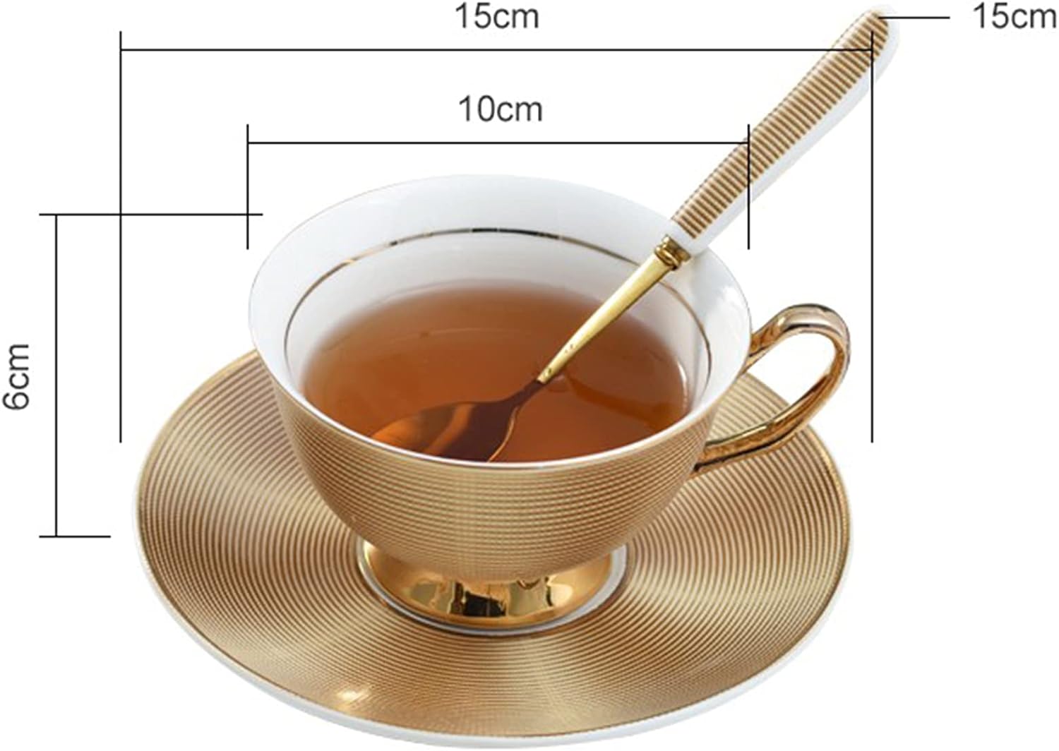 amokk Coffee Cup and Saucer Sets - 6.7 Oz Bone China Tea Cup with Saucer and Spoon - Fancy Coffee Mugs for Office, Coffee Table, Afternoon Tea (Gold)