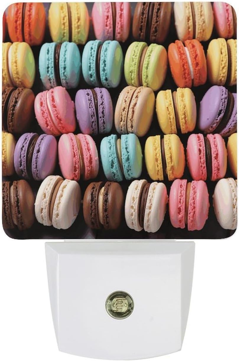 Macaron Biscuit Flavored Pastries Night Light Smart Sensor Lights Plug in Night Light Energy Saving Lamp Small Energy Saving Lights LED Bright Nightlight for Bedroom Hallway Kitchen 11.5×7.5x5cm