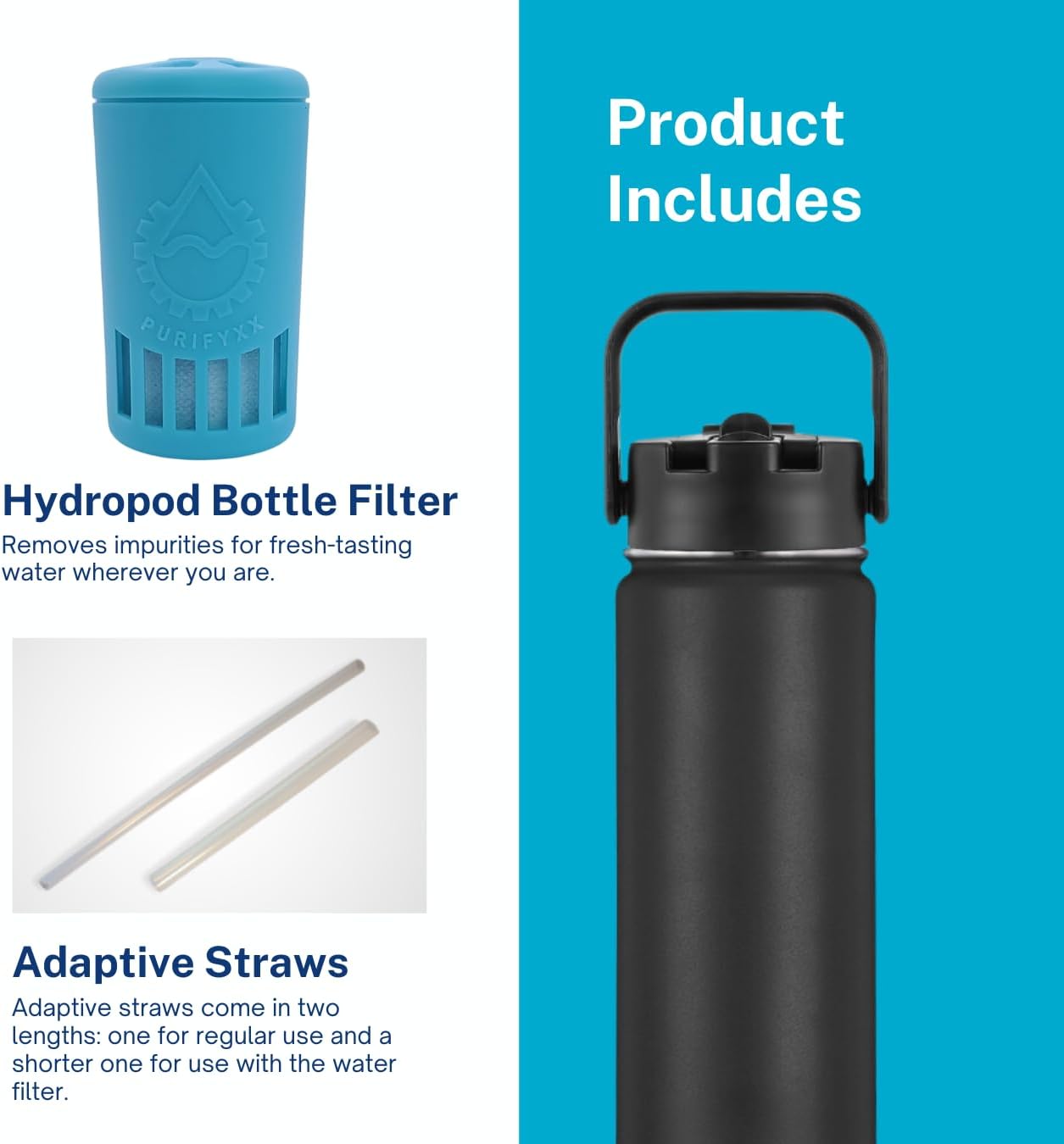 HydroBottle | Stainless Steel Filtered Water Bottle, 24 oz | BPA-Free, Removes Lead, Chlorine, Arsenic, VOCs | Filter Lasts 3 Months, Replaces 568 Plastic Bottles (Black) - Image 2