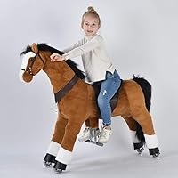 UFREE Large Mechanical Rocking Horse Toy - 44 Inch Ride-On Pony for Kids 6+ to Adults, Black Mane & Tail, 176 lbs Capacity